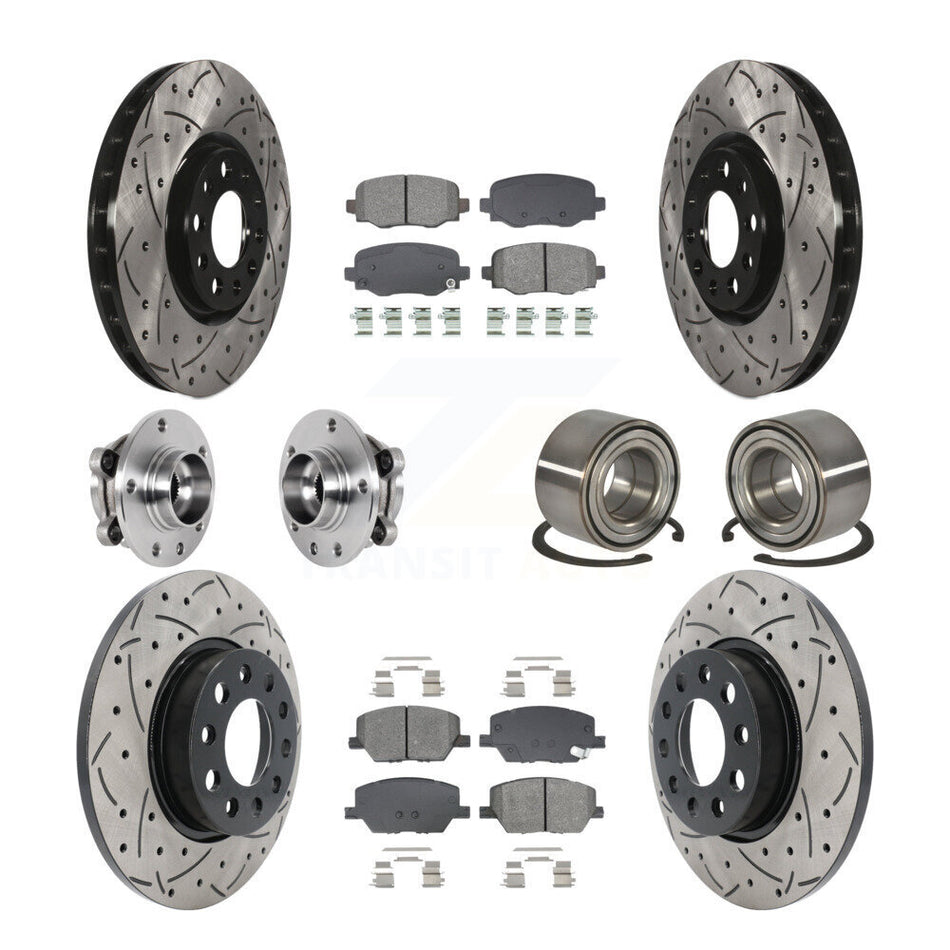 Front Rear Hub Bearing Coated Disc Brake Rotor Pad Kit (10Pc) For 2016-2018 Fiat 500X AWD KBB-129272
