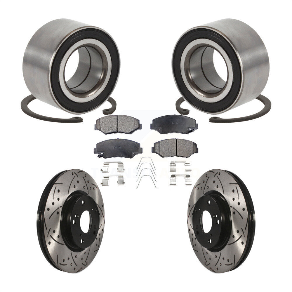 Front Wheel Bearing Coated Drilled Slotted Brake Rotor Pads Kit For Honda Civic Acura ILX KBB-129273
