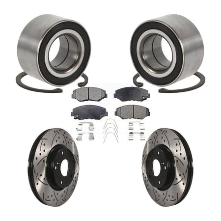 Front Wheel Bearing Coated Drilled Slotted Brake Rotor Pads Kit For Honda Civic Acura ILX KBB-129273