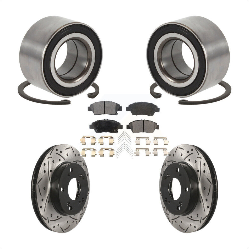 Front Wheel Bearing Coated Drilled Slotted Brake Rotor & Pads Kit For 2015 Acura ILX 1.5L KBB-129274