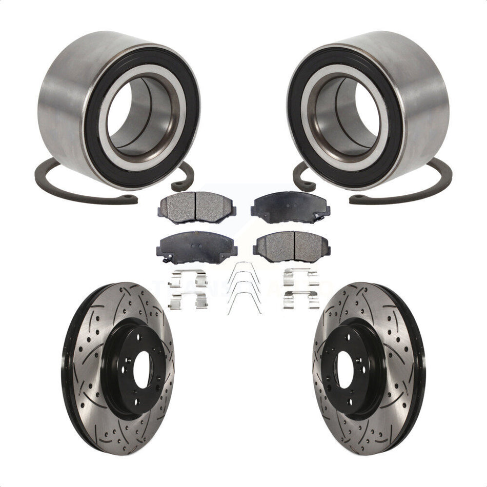 Front Wheel Bearing Coated Drilled Slotted Brake Rotor Pads Kit For Honda Civic Acura ILX KBB-129277