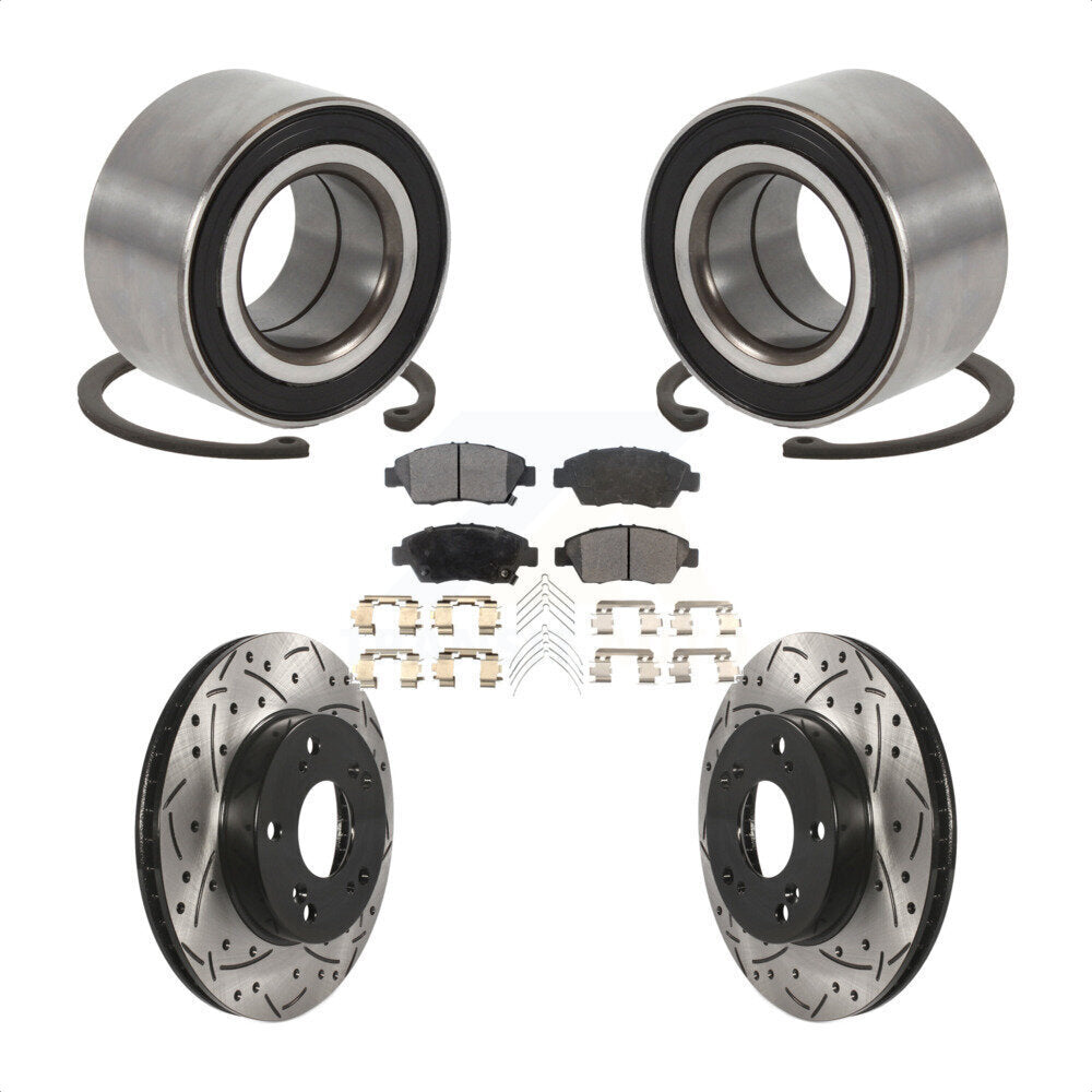 Front Wheel Bearing Coated Drilled Slotted Brake Rotor & Pads Kit For 2015 Acura ILX 1.5L KBB-129278