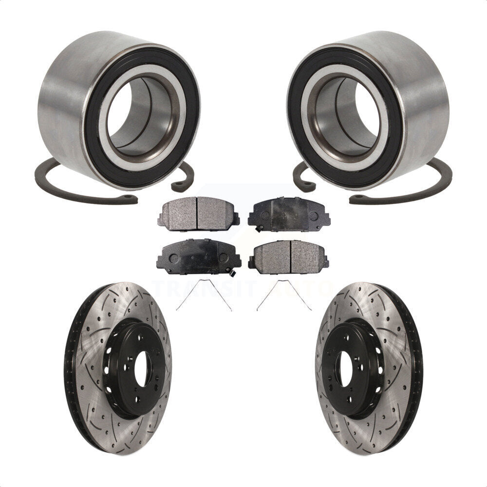 Front Wheel Bearing Coated Drilled Slotted Disc Brake Rotor & Pads Kit For 2016 Acura ILX KBB-129279