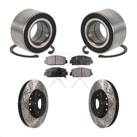 Front Wheel Bearing Coated Drilled Slotted Disc Brake Rotor & Pads Kit For 2016 Acura ILX KBB-129279