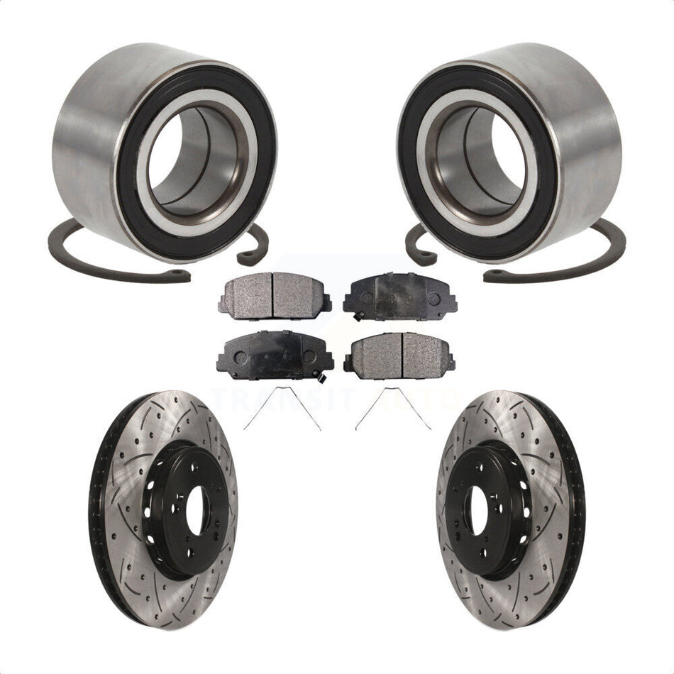 Front Wheel Bearing Coated Drilled Slotted Disc Brake Rotor & Pads Kit For 2016 Acura ILX KBB-129279