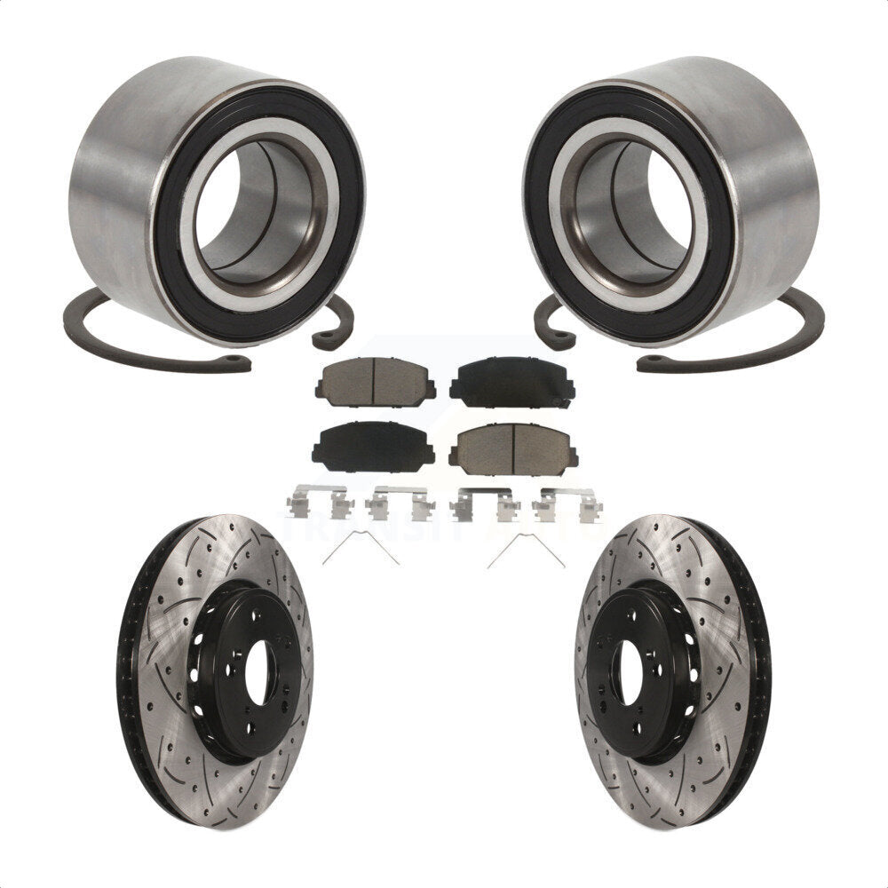 Front Wheel Bearing Coated Drilled Slotted Disc Brake Rotor & Pads Kit For 2016 Acura ILX KBB-129280
