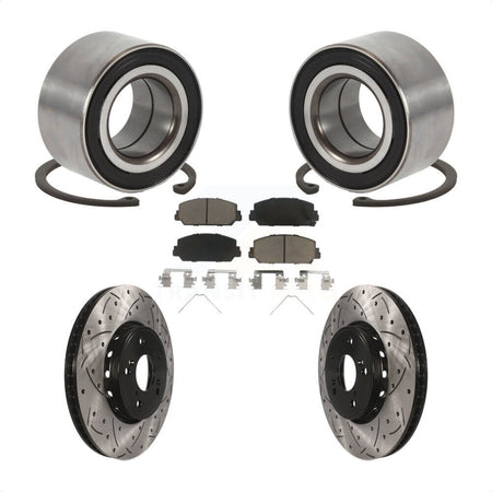 Front Wheel Bearing Coated Drilled Slotted Disc Brake Rotor & Pads Kit For 2016 Acura ILX KBB-129280