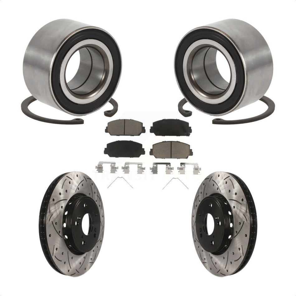 Front Wheel Bearing Coated Drilled Slotted Disc Brake Rotor & Pads Kit For 2016 Acura ILX KBB-129280