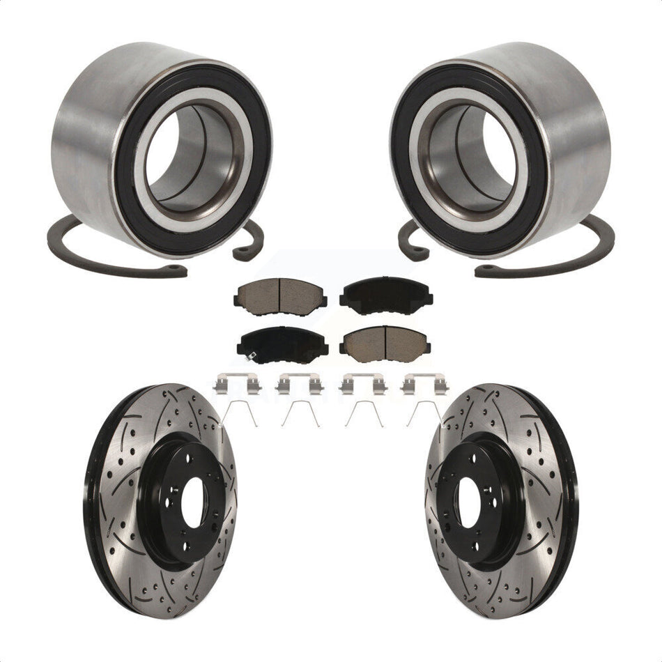 Front Wheel Bearing Coated Drilled Slotted Brake Rotor Pads Kit For Honda Civic Acura ILX KBB-129281
