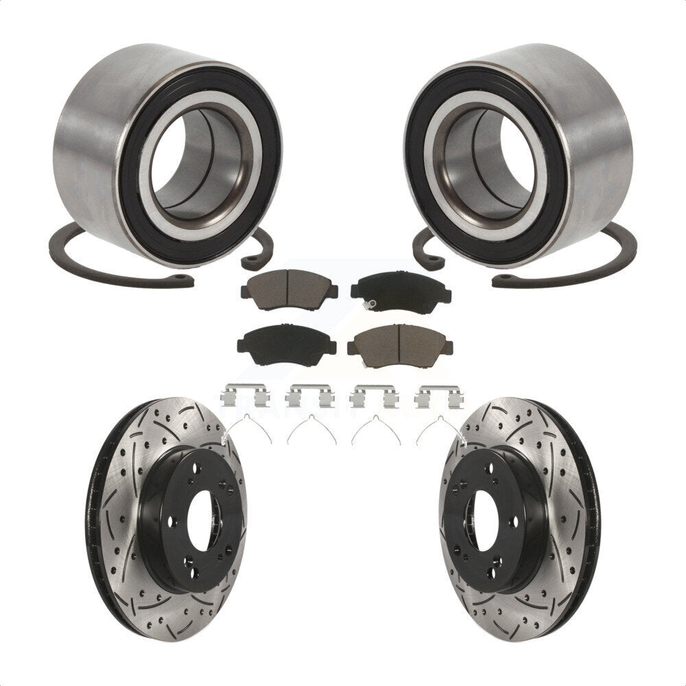 Front Wheel Bearing Coated Drilled Slotted Brake Rotor & Pads Kit For 2015 Acura ILX 1.5L KBB-129282