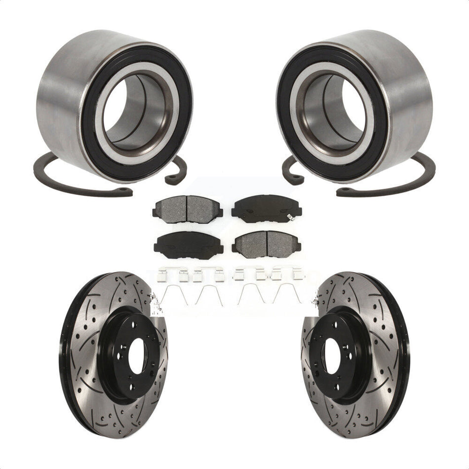 Front Wheel Bearing Coated Drilled Slotted Brake Rotor Pads Kit For Honda Civic Acura ILX KBB-129285