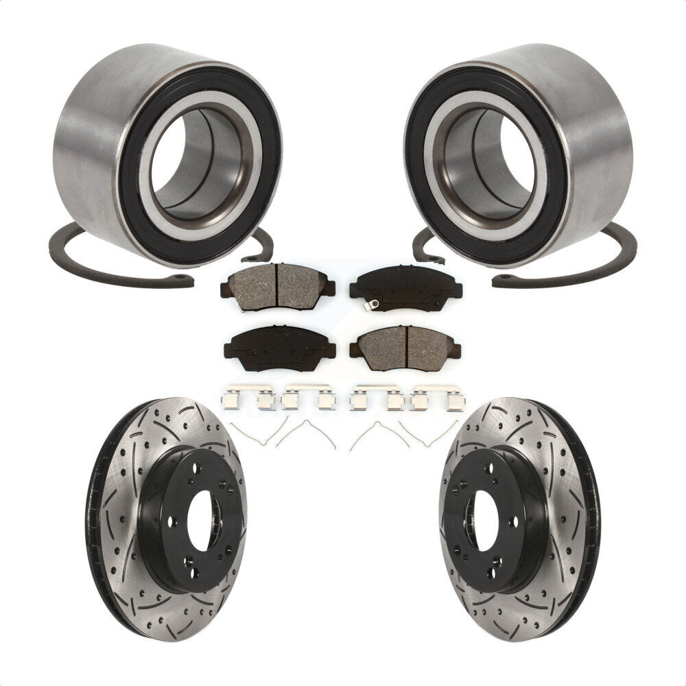 Front Wheel Bearing Coated Drilled Slotted Brake Rotor & Pads Kit For 2015 Acura ILX 1.5L KBB-129286