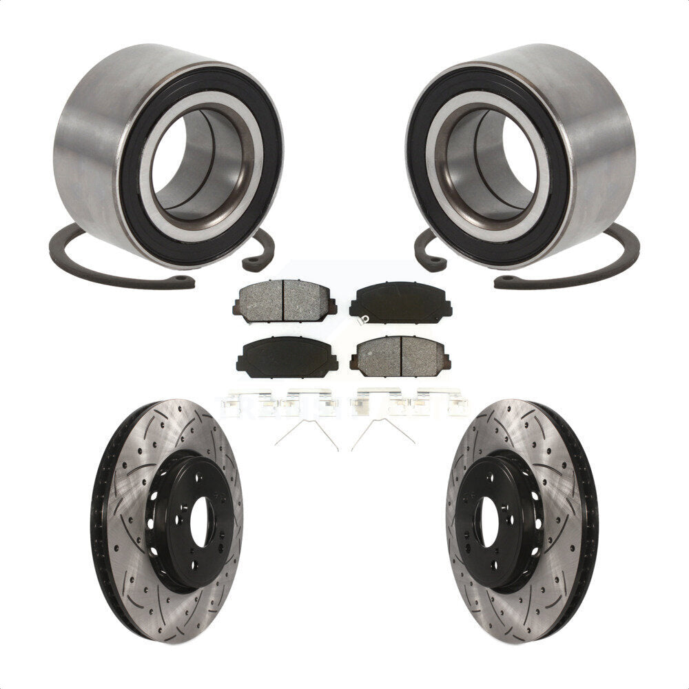 Front Wheel Bearing Coated Drilled Slotted Disc Brake Rotor & Pads Kit For 2016 Acura ILX KBB-129287