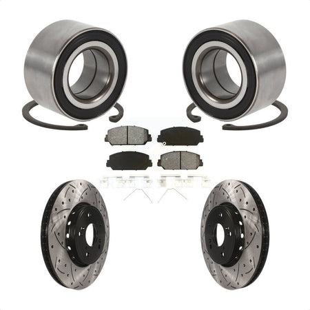 Front Wheel Bearing Coated Drilled Slotted Disc Brake Rotor & Pads Kit For 2016 Acura ILX KBB-129287