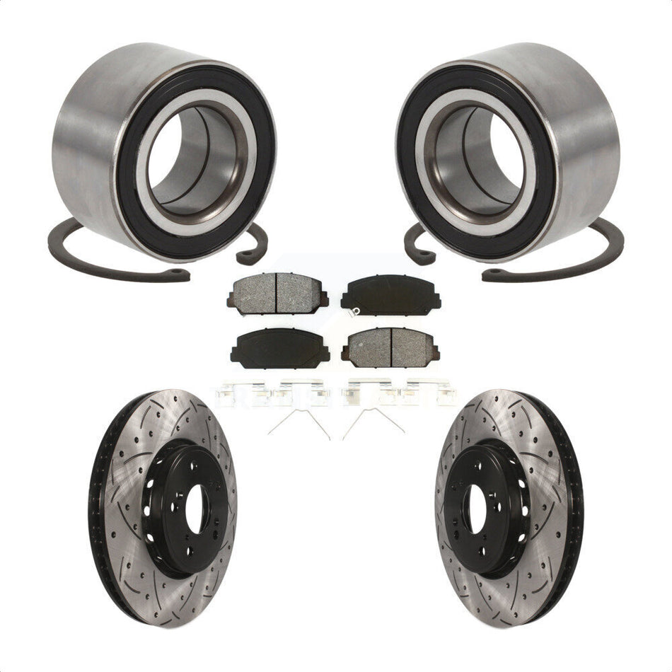 Front Wheel Bearing Coated Drilled Slotted Disc Brake Rotor & Pads Kit For 2016 Acura ILX KBB-129287