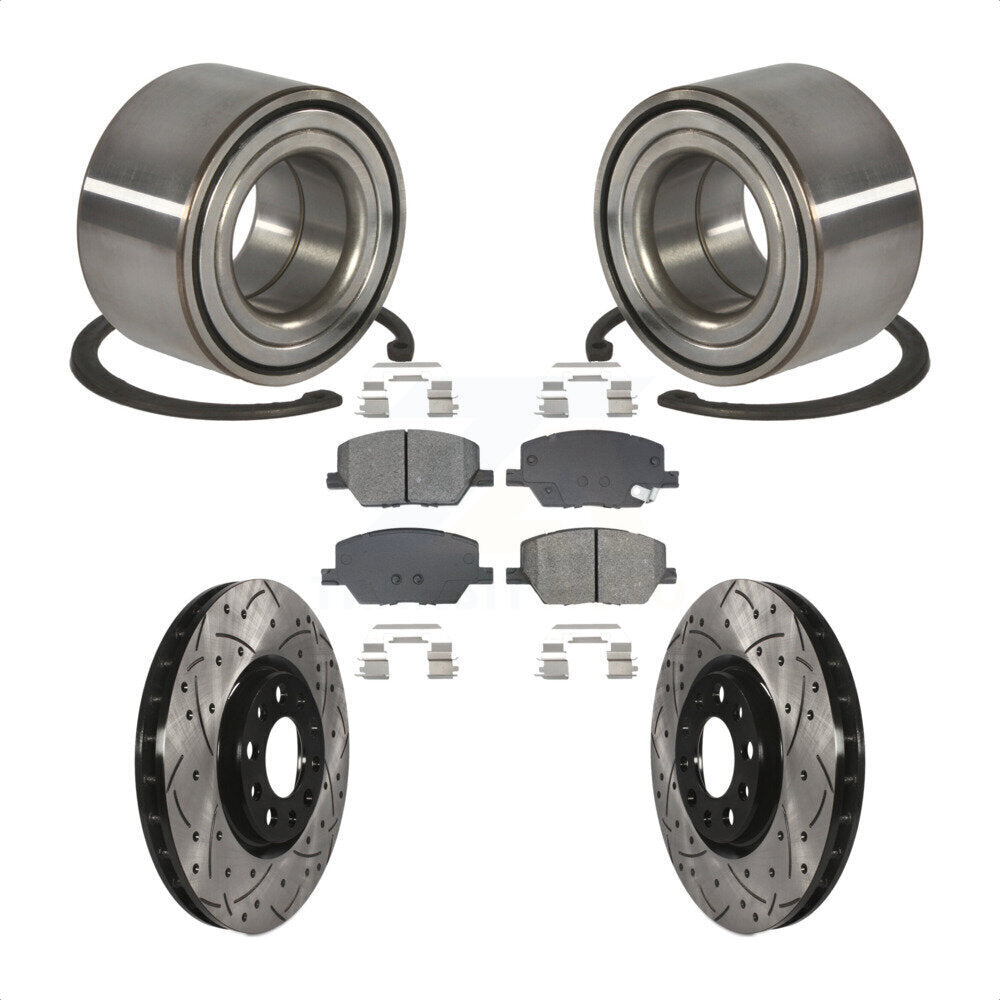 Front Wheel Bearing Coated Drilled Slotted Brake Rotor & Pads Kit For 2016-2018 Fiat 500X KBB-129291