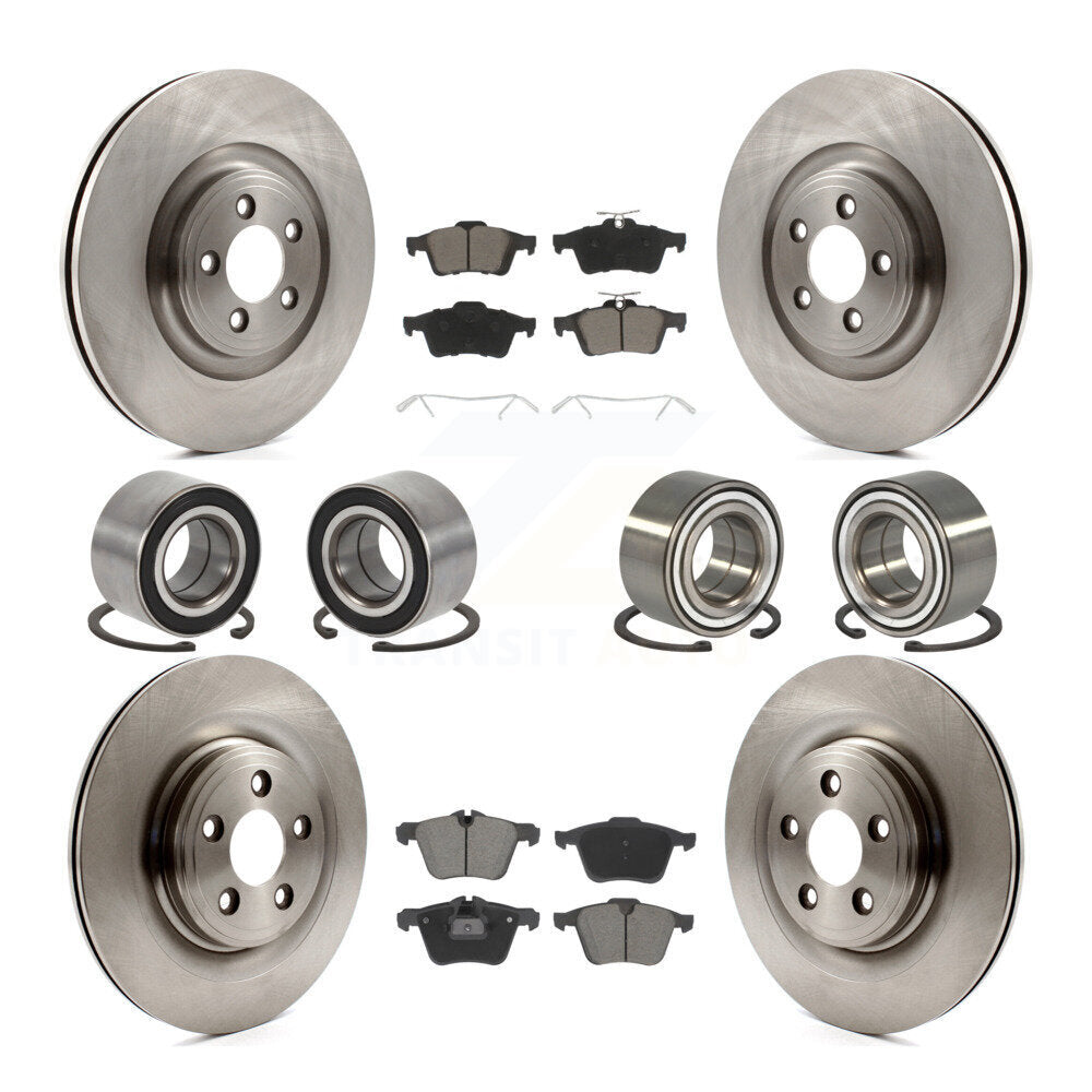 Front Rear Wheel Bearings Disc Brake Rotors And Ceramic Pads Kit (10Pc) For Jaguar XJ KBB-129306
