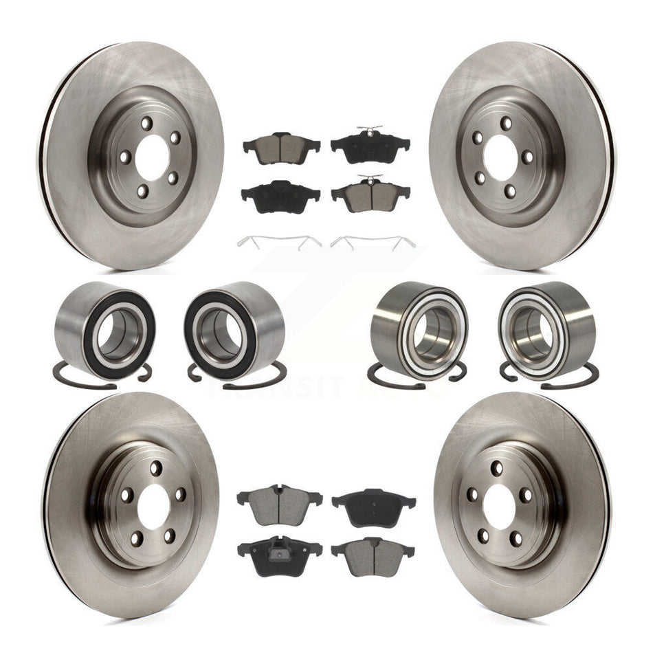 Front Rear Wheel Bearings Disc Brake Rotors And Ceramic Pads Kit (10Pc) For Jaguar XJ KBB-129306