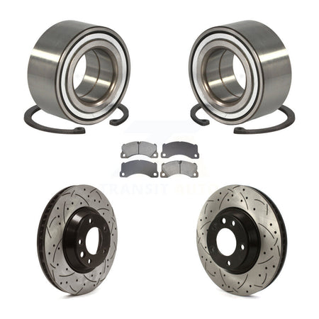 Front Wheel Bearing Coated Drilled Slotted Disc Brake Rotor & Pad Kit For Porsche Cayenne KBB-129325