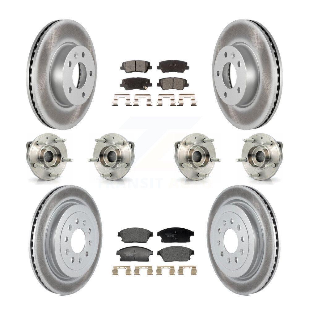 Front Rear Hub Bearing Coated Brake Rotor & Pad Kit (10Pc) For 2013-2015 Cadillac ATS AWD KBB-129354