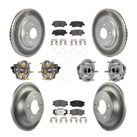 Front Rear Hub Bearings Coated Disc Brake Rotors And Ceramic Pads Kit (10Pc) For Kia Soul KBB-129355