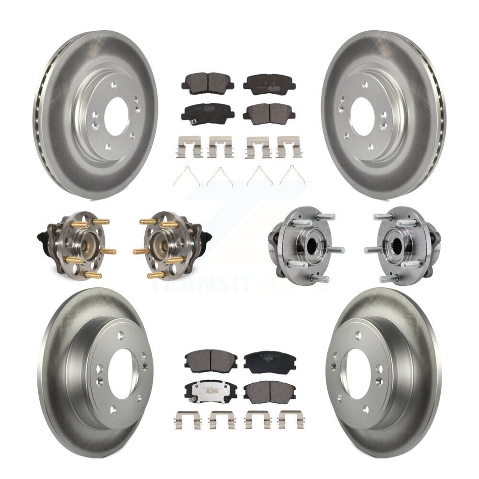 Front Rear Hub Bearings Coated Disc Brake Rotors And Ceramic Pads Kit (10Pc) For Kia Soul KBB-129355