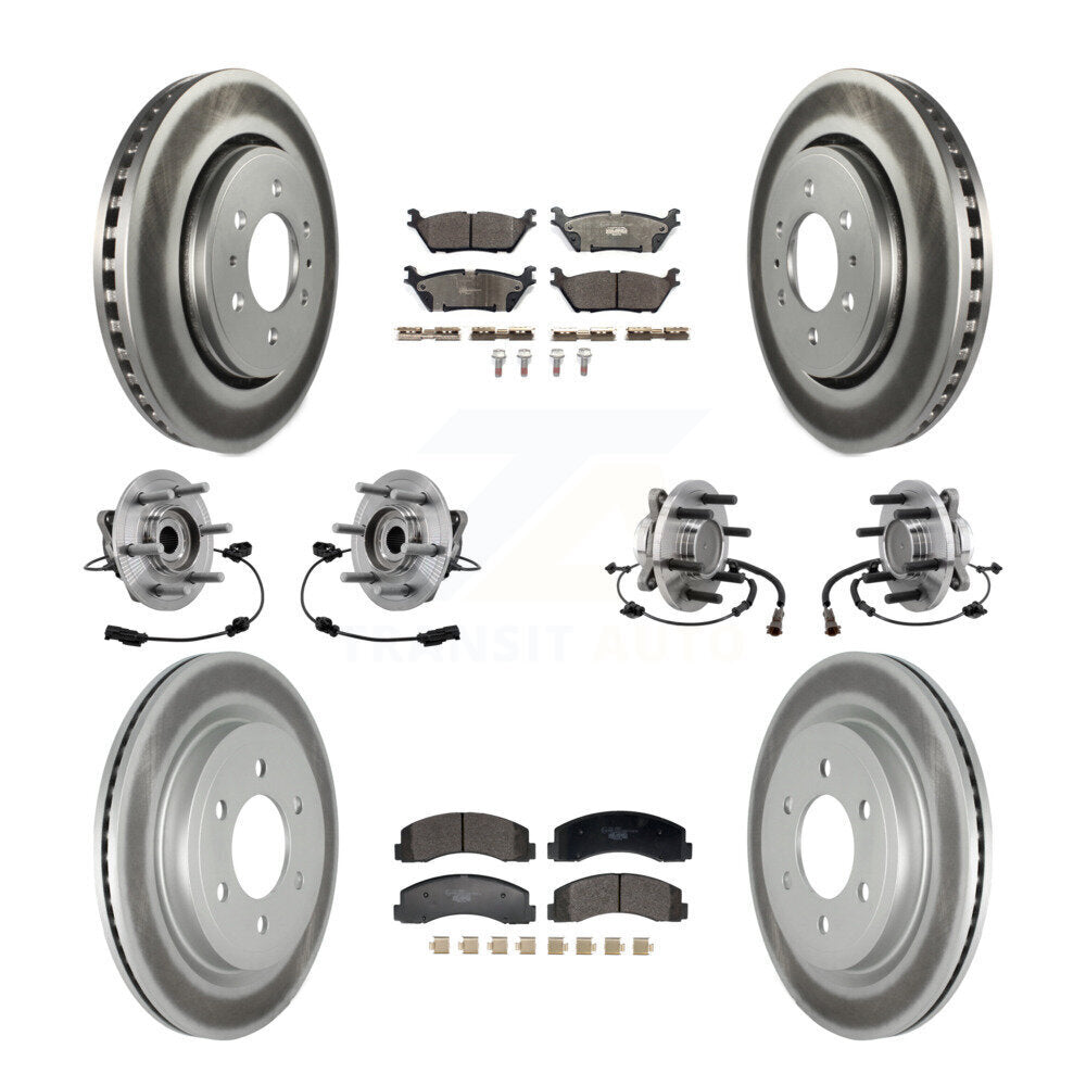 Front Rear Hub Bearing Coated Brake Rotor Pads Kit (10Pc) For Ford Expedition Lincoln RWD KBB-129359