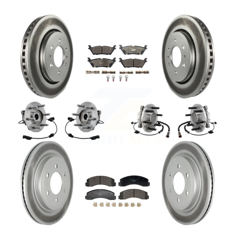 Front Rear Hub Bearing Coated Brake Rotor Pads Kit (10Pc) For Ford Expedition Lincoln RWD KBB-129359
