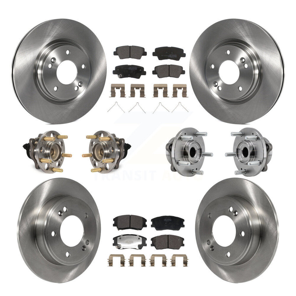 Front Rear Hub Bearings Disc Brake Rotors And Semi-Metallic Pads Kit (10Pc) For Kia Soul KBB-129385