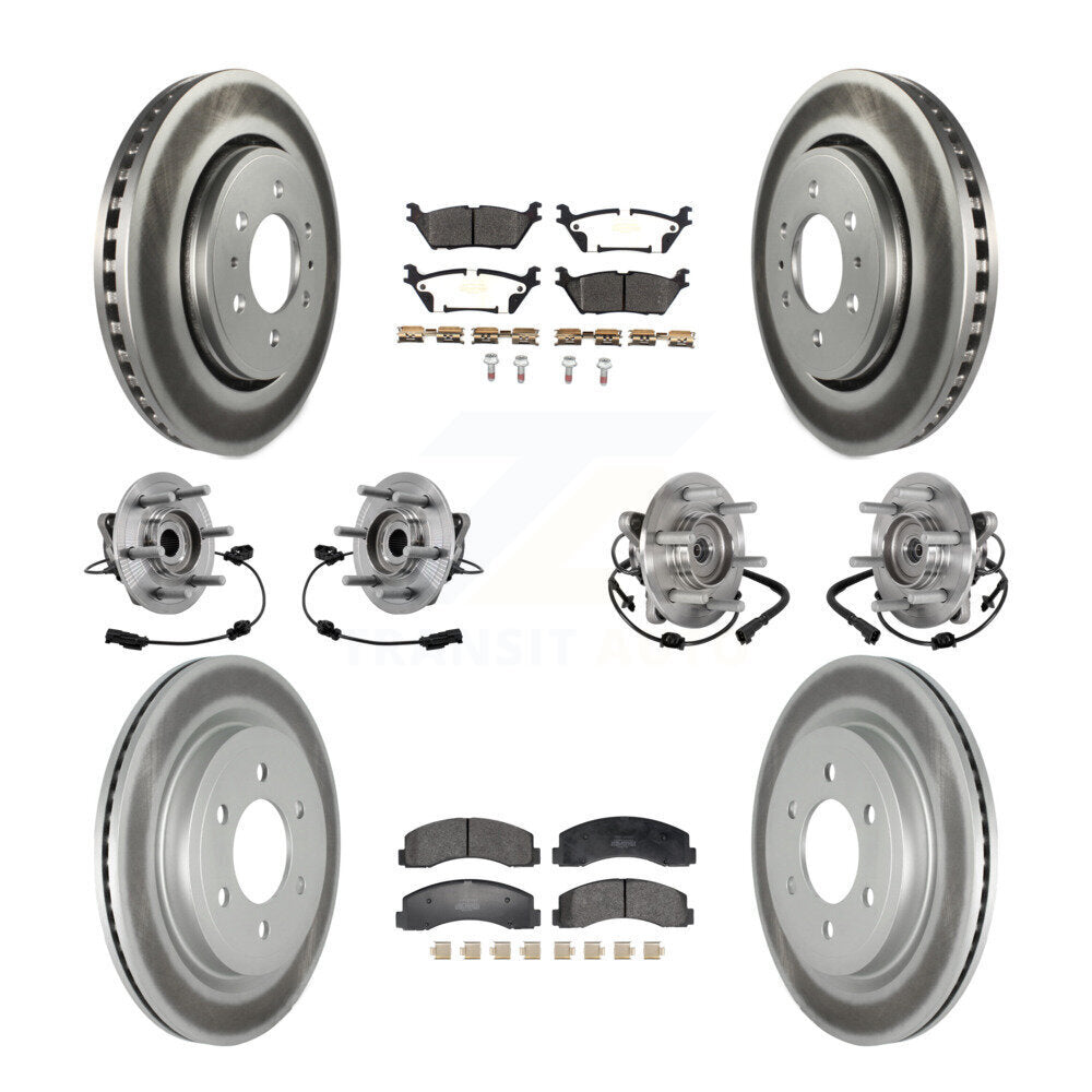 Front Rear Hub Bearing Coated Brake Rotor Pads Kit (10Pc) For Ford Expedition Lincoln 4WD KBB-129405