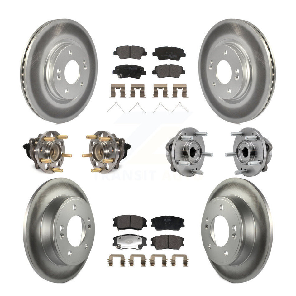 Front Rear Hub Bearing Assembly Coated Disc Brake Rotors And Pads Kit (10Pc) For Kia Soul KBB-129411