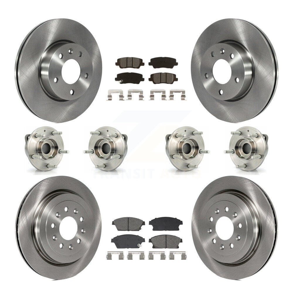 Front Rear Hub Bearing Disc Brake Rotor And Pad Kit (10Pc) For 2013-2015 Cadillac ATS AWD KBB-129432