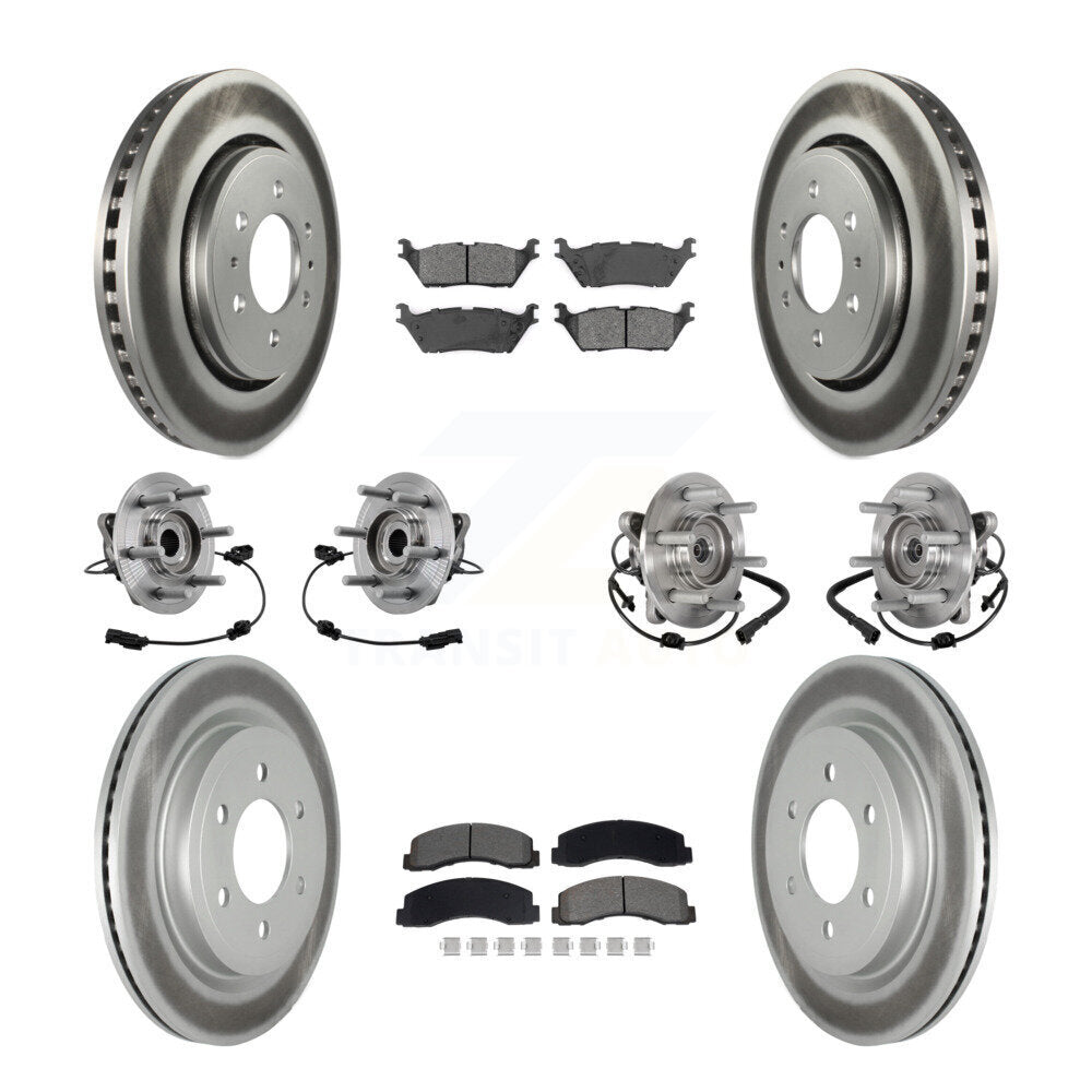 Front Rear Hub Bearing Coated Brake Rotor Pads Kit (10Pc) For Ford Expedition Lincoln 4WD KBB-129498