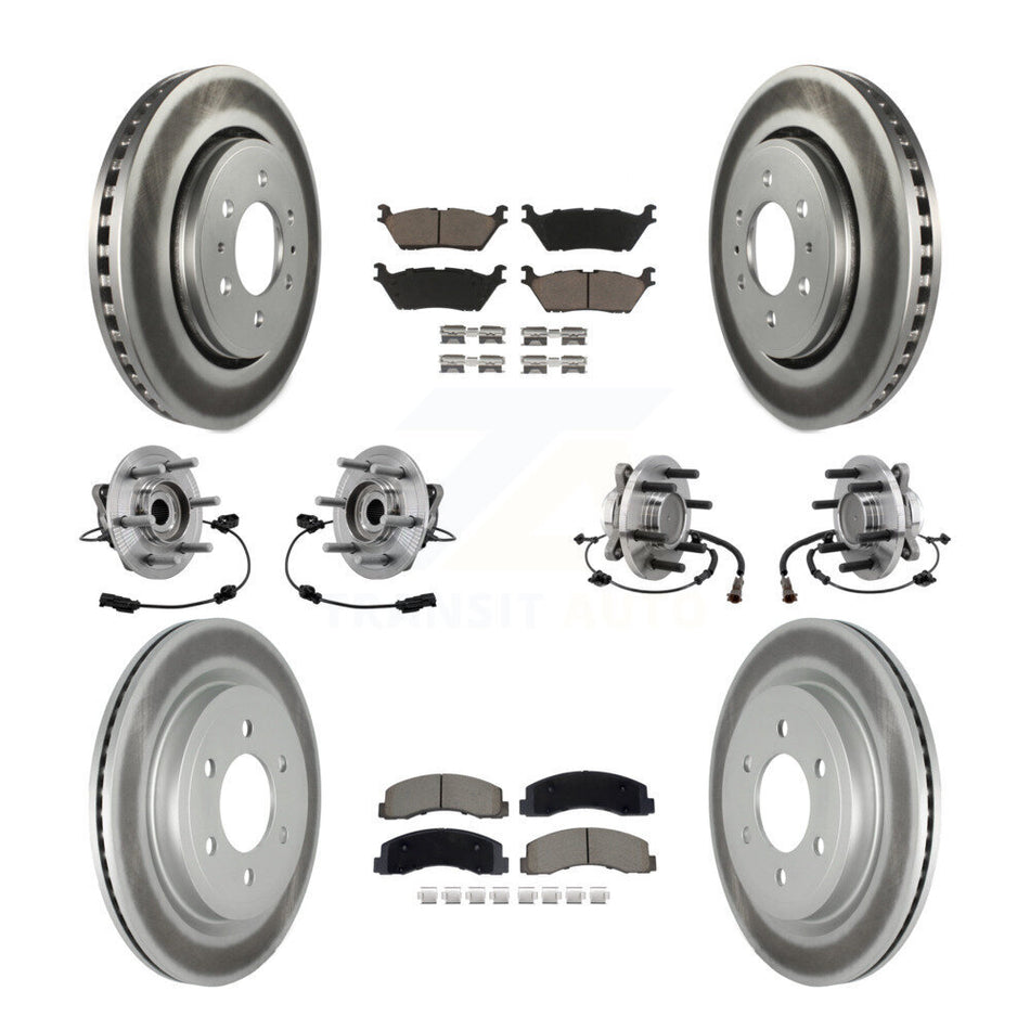 Front Rear Hub Bearing Coated Brake Rotor Pads Kit (10Pc) For Ford Expedition Lincoln RWD KBB-129540