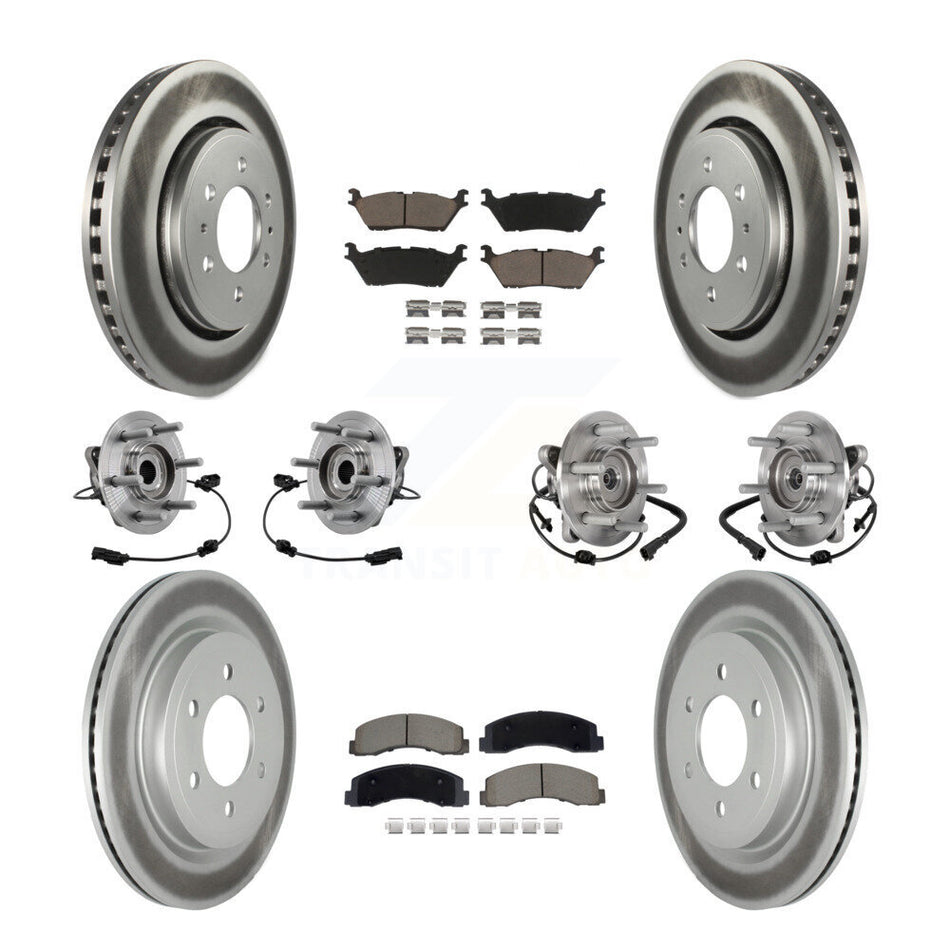Front Rear Hub Bearing Coated Brake Rotor Pads Kit (10Pc) For Ford Expedition Lincoln 4WD KBB-129541