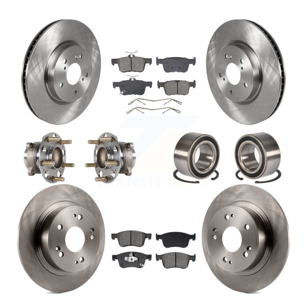 Front Rear Hub Bearing Disc Brake Rotor And Semi-Metallic Pad Kit (10Pc) For Honda Accord KBB-129581