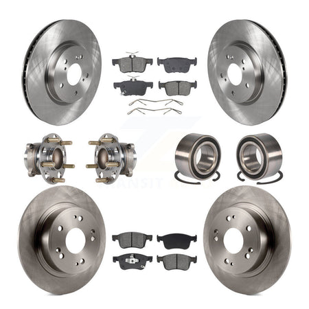 Front Rear Hub Bearing Disc Brake Rotor And Semi-Metallic Pad Kit (10Pc) For Honda Accord KBB-129581