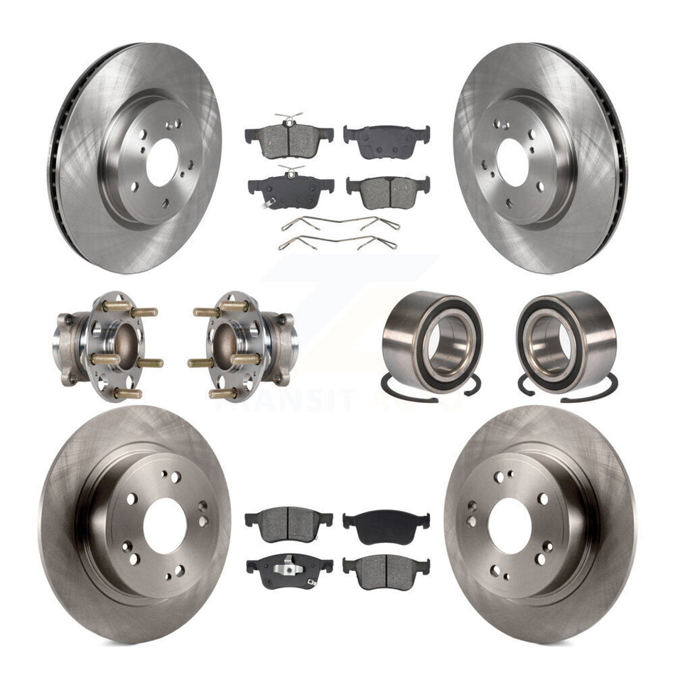 Front Rear Hub Bearing Disc Brake Rotor And Semi-Metallic Pad Kit (10Pc) For Honda Accord KBB-129581