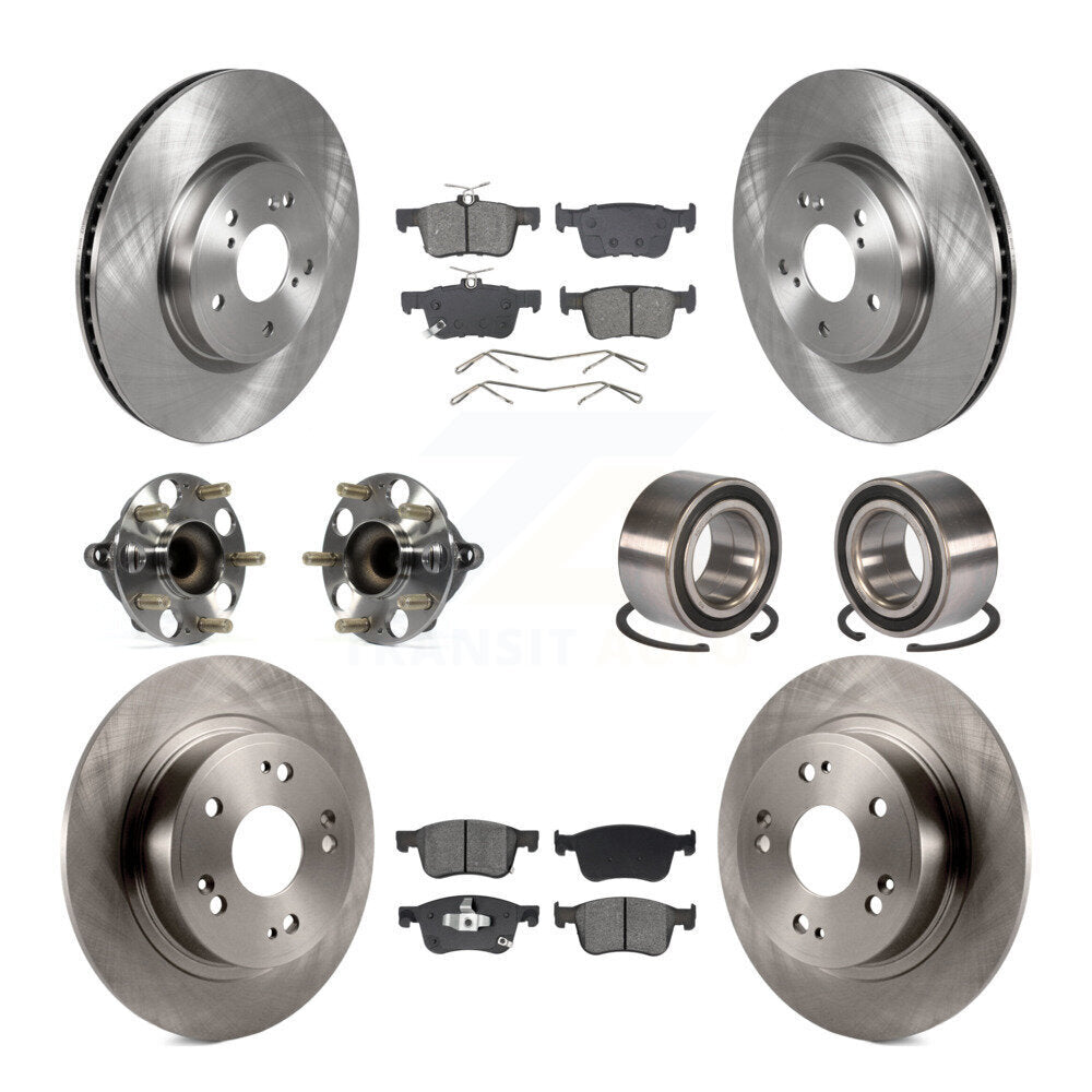 Front Rear Hub Bearing Disc Brake Rotor And Semi-Metallic Pad Kit (10Pc) For Honda Accord KBB-129582
