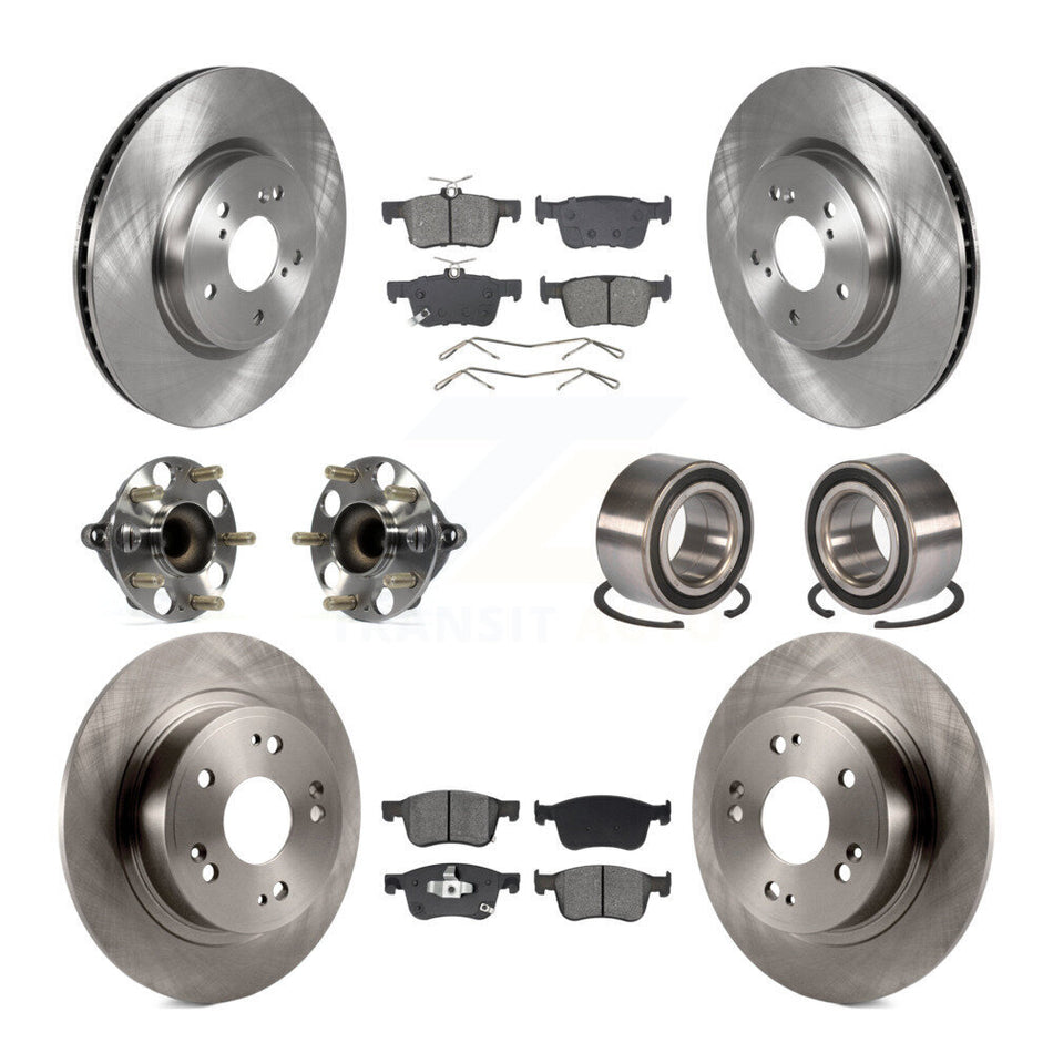 Front Rear Hub Bearing Disc Brake Rotor And Semi-Metallic Pad Kit (10Pc) For Honda Accord KBB-129582