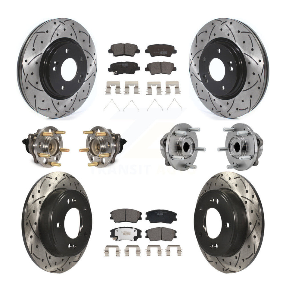 Front Rear Hub Bearings Coated Disc Brake Rotors And Ceramic Pads Kit (10Pc) For Kia Soul KBB-129591