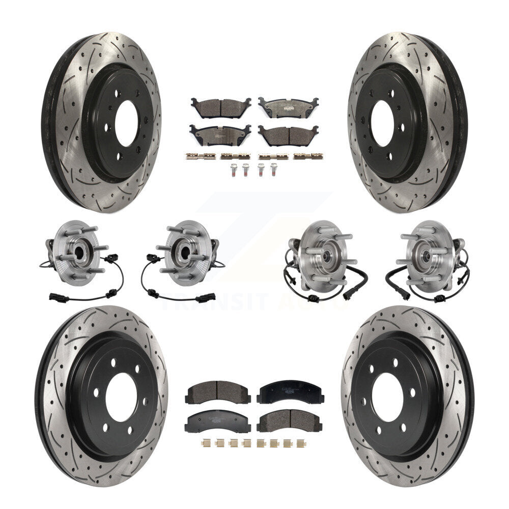 Front Rear Hub Bearing Coated Brake Rotor Pads Kit (10Pc) For Ford Expedition Lincoln 4WD KBB-129594