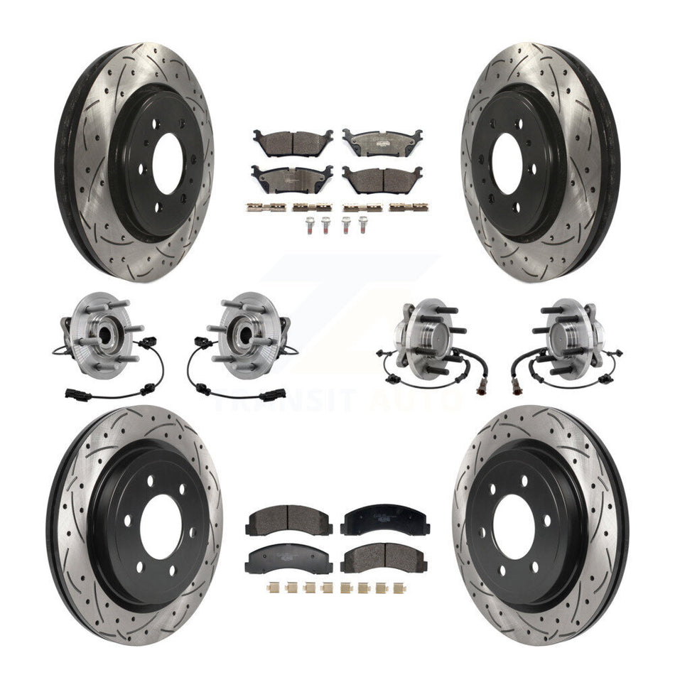 Front Rear Hub Bearing Coated Brake Rotor Pads Kit (10Pc) For Ford Expedition Lincoln RWD KBB-129595