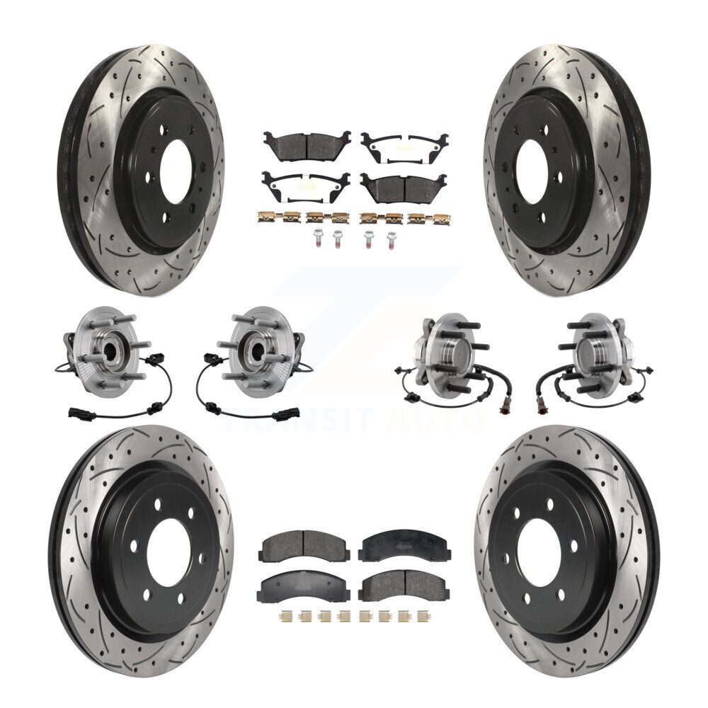 Front Rear Hub Bearing Coated Brake Rotor Pads Kit (10Pc) For Ford Expedition Lincoln RWD KBB-129614