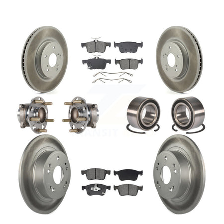 Front Rear Wheel Hub Bearing Coated Disc Brake Rotor And Pads Kit (10Pc) For Honda Accord KBB-129618