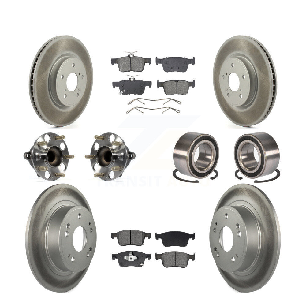 Front Rear Wheel Hub Bearing Coated Disc Brake Rotor And Pads Kit (10Pc) For Honda Accord KBB-129619