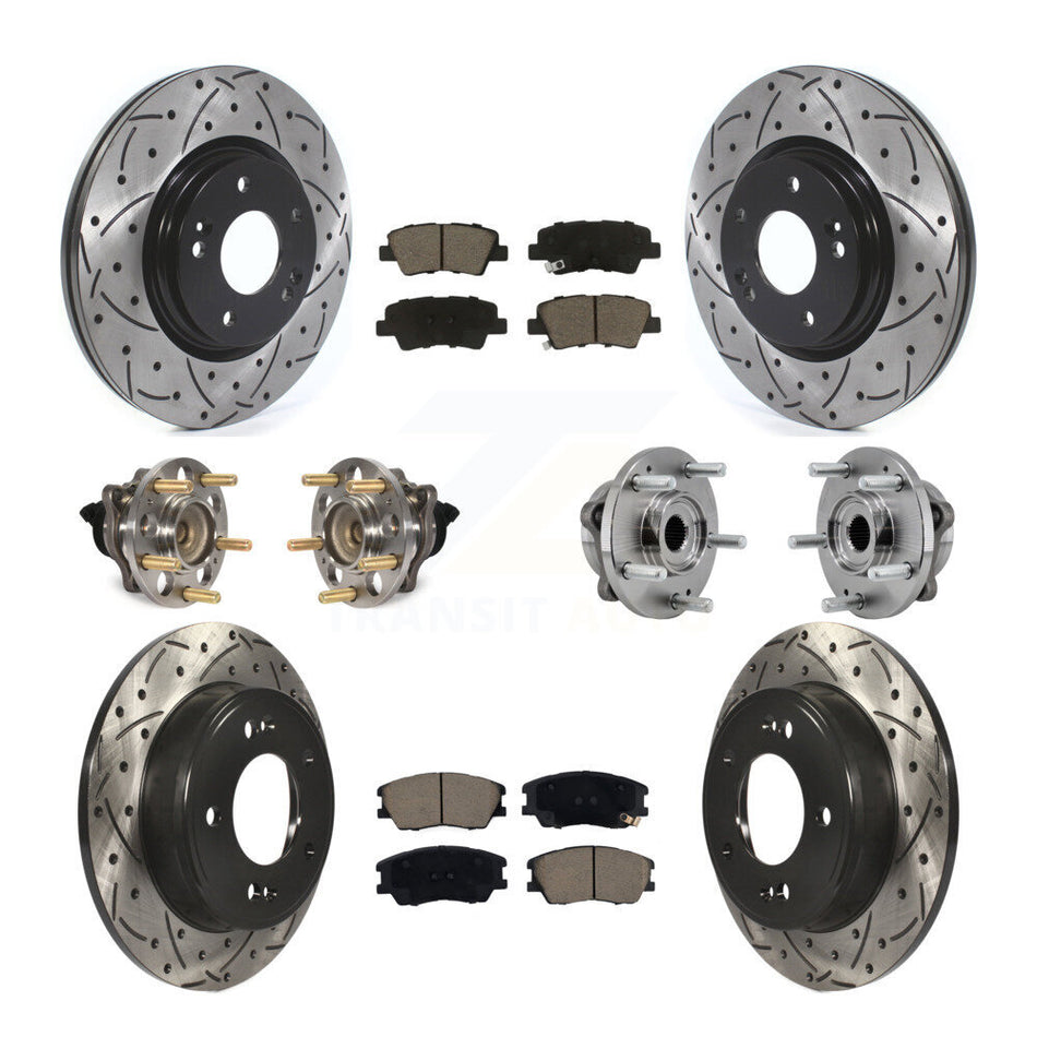 Front Rear Hub Bearings Coated Disc Brake Rotors And Ceramic Pads Kit (10Pc) For Kia Soul KBB-129627
