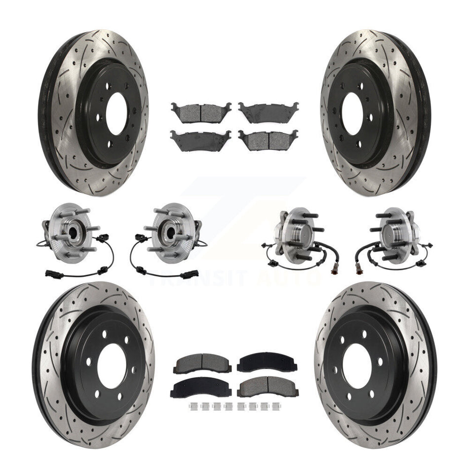 Front Rear Hub Bearing Coated Brake Rotor Pads Kit (10Pc) For Ford Expedition Lincoln RWD KBB-129669