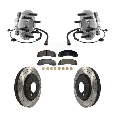 Front Hub Bearing Drilled Slot Brake Rotor Pads Kit For Ford F-150 Expedition Lincoln RWD KBB-129699