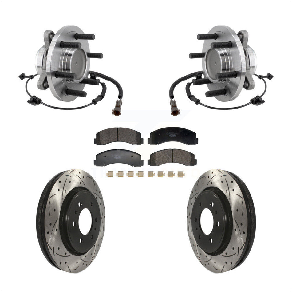 Front Hub Bearing Drilled Slot Brake Rotor Pads Kit For Ford F-150 Expedition Lincoln RWD KBB-129699